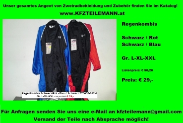 Regenkombis Schwarz / Rot, Blau/Schwarz Z73055-032xl gr. L-XL-XXL